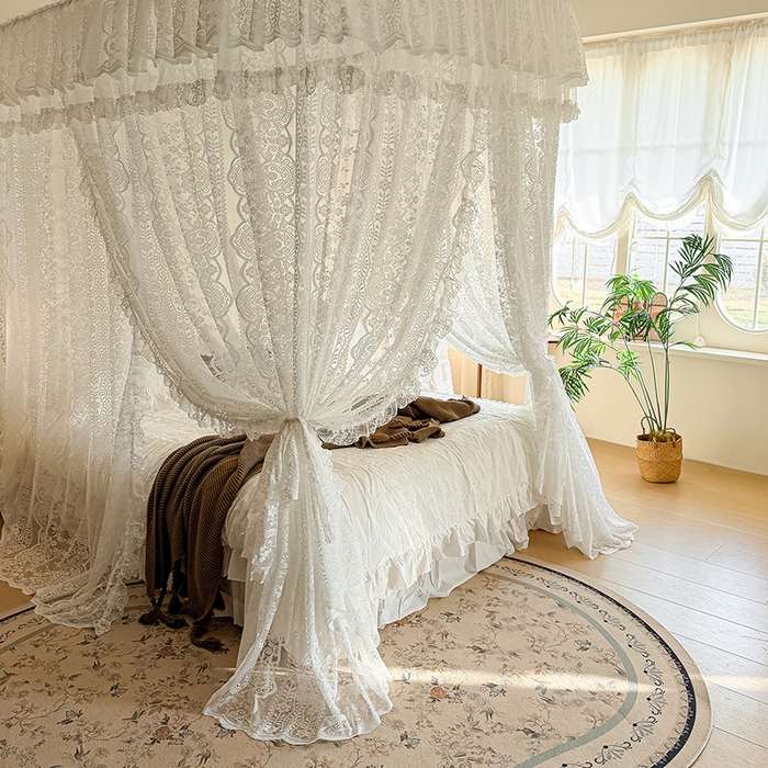 91家纺网 家纺一手货源 找家纺 都市缘蚊帐 2026新款浪漫303新款欧式蕾丝轨道蚊帐 苏格兰-奶油白