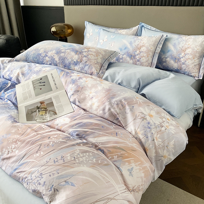 91家纺网 家纺一手货源 找家纺 眷恋家纺 2026新款全棉春夏铂金棉13376数码印花四件套 秋天童话-兰