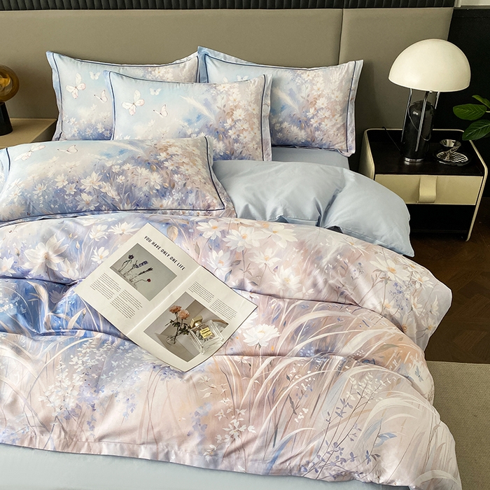 91家纺网 家纺一手货源 找家纺 眷恋家纺 2026新款全棉春夏铂金棉13376数码印花四件套 秋天童话-兰