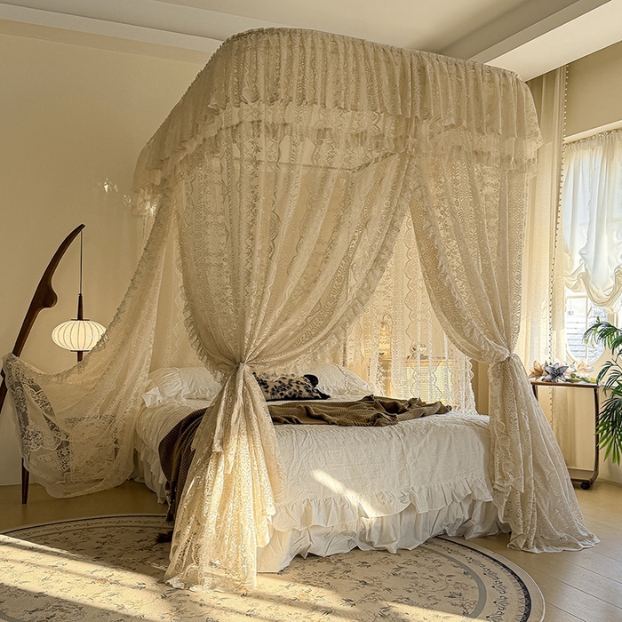 都市缘蚊帐 2026新款浪漫303新款欧式蕾丝轨道蚊帐 苏格兰-奶油杏