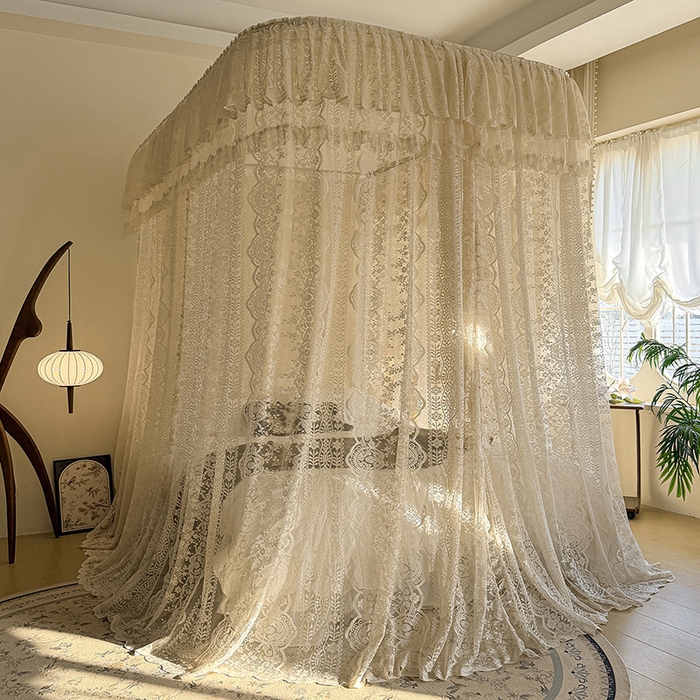 91家纺网 家纺一手货源 找家纺 都市缘蚊帐 2026新款浪漫303新款欧式蕾丝轨道蚊帐 苏格兰-奶油杏