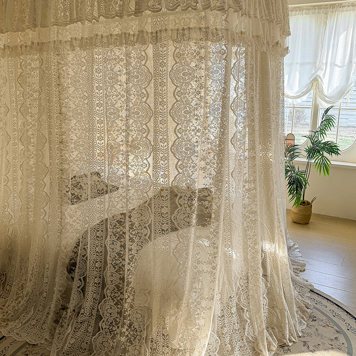91家纺网 家纺一手货源 找家纺 都市缘蚊帐 2026新款浪漫303新款欧式蕾丝轨道蚊帐 苏格兰-奶油杏