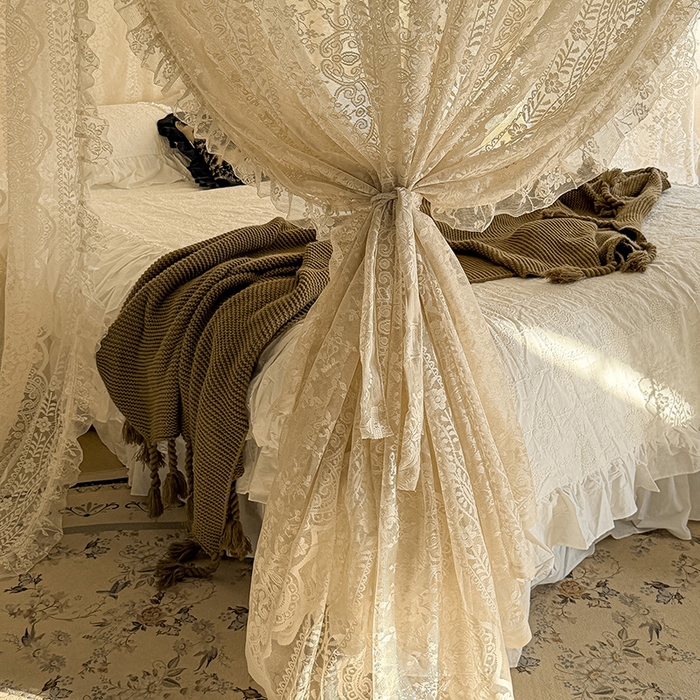 91家纺网 家纺一手货源 找家纺 都市缘蚊帐 2026新款浪漫303新款欧式蕾丝轨道蚊帐 苏格兰-奶油杏