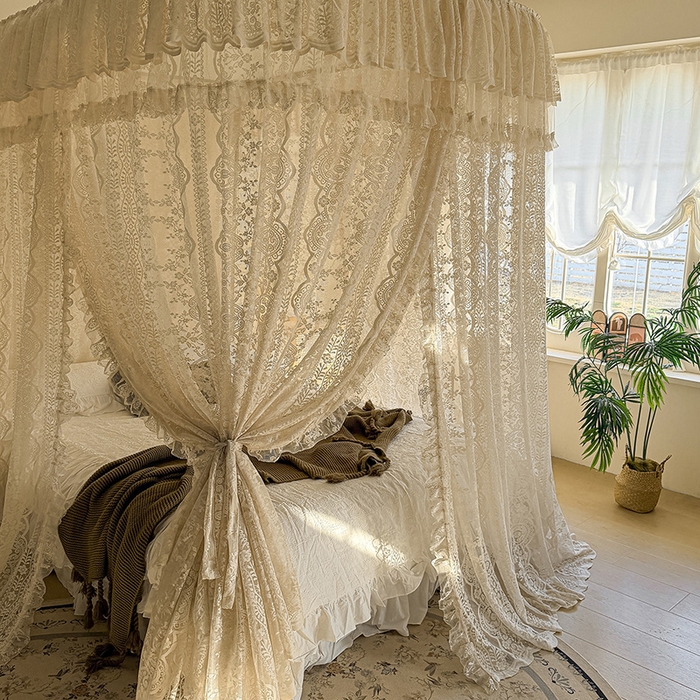 91家纺网 家纺一手货源 找家纺 都市缘蚊帐 2026新款浪漫303新款欧式蕾丝轨道蚊帐 苏格兰-奶油杏
