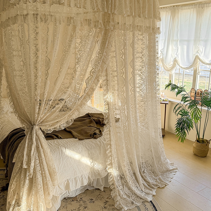 91家纺网 家纺一手货源 找家纺 都市缘蚊帐 2026新款浪漫303新款欧式蕾丝轨道蚊帐 苏格兰-奶油杏