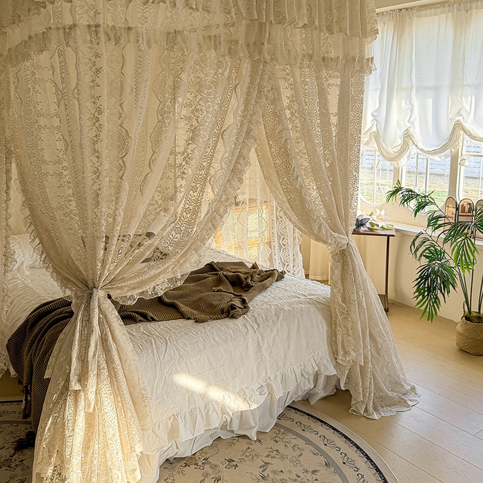 91家纺网 家纺一手货源 找家纺 都市缘蚊帐 2026新款浪漫303新款欧式蕾丝轨道蚊帐 苏格兰-奶油杏