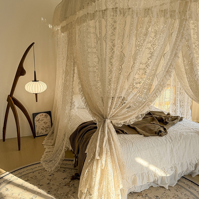 91家纺网 家纺一手货源 找家纺 都市缘蚊帐 2026新款浪漫303新款欧式蕾丝轨道蚊帐 苏格兰-奶油杏