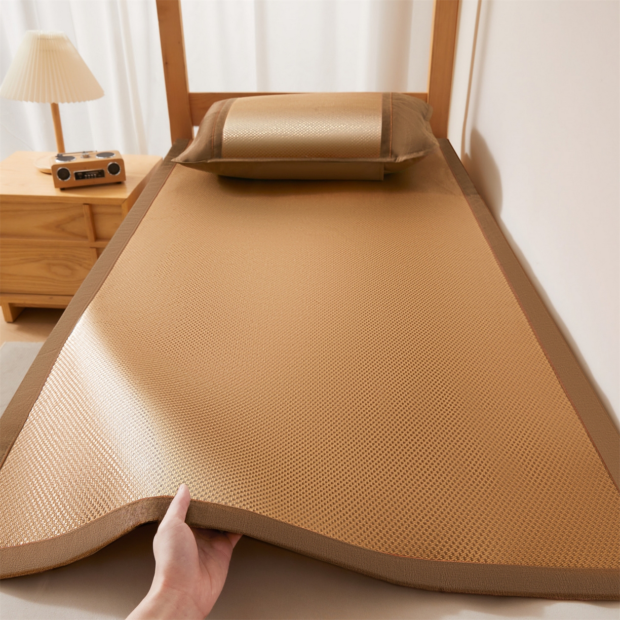 91家纺网 家纺一手货源 找家纺 绒艺席业 2026新款A类双面冰藤学生凉席-光板 光板咖