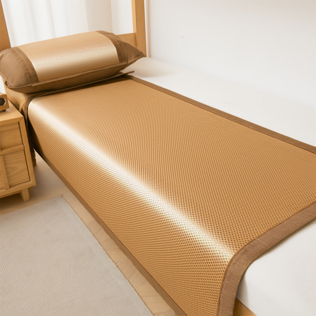 91家纺网 家纺一手货源 找家纺 绒艺席业 2026新款A类双面冰藤学生凉席-光板 光板咖