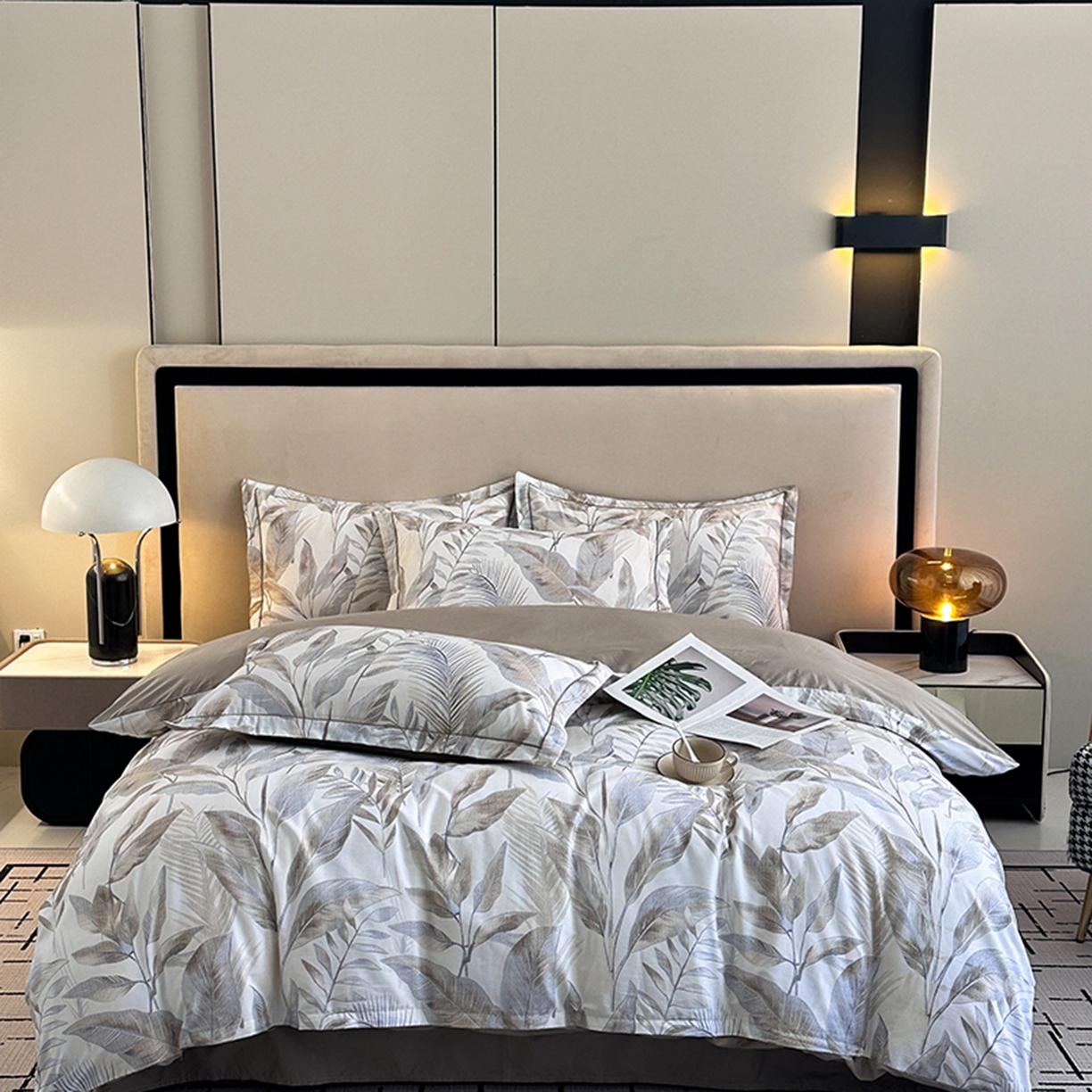 91家纺网 家纺一手货源 找家纺 眷恋家纺 2026新款全棉春夏铂金棉13376数码印花四件套 神秘雨林-驼