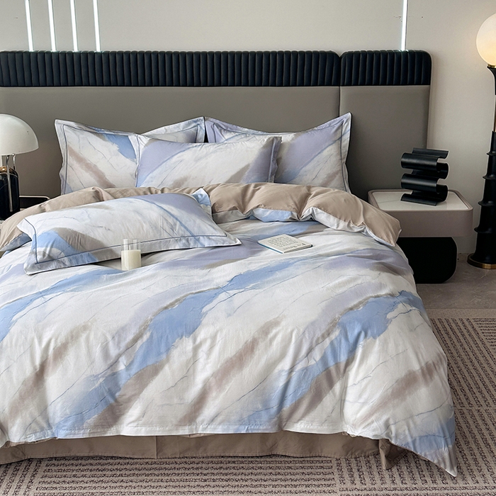 91家纺网 家纺一手货源 找家纺 眷恋家纺 2026新款全棉春夏铂金棉13376数码印花四件套 时光笔墨-兰