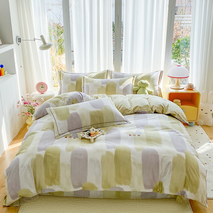 眷恋家纺 2026新款全棉春夏铂金棉13376数码印花四件套 水漫声-绿