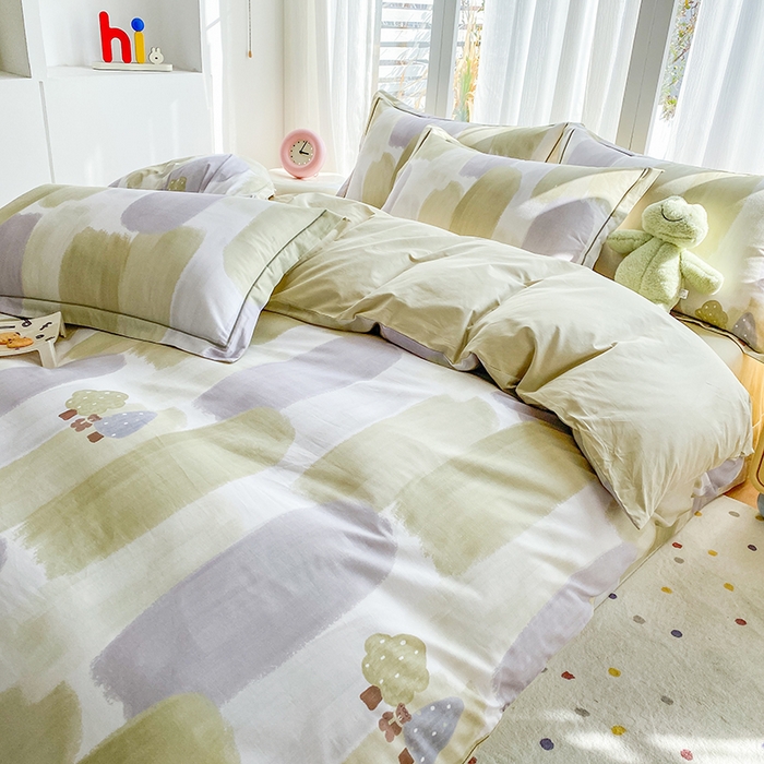 91家纺网 家纺一手货源 找家纺 眷恋家纺 2026新款全棉春夏铂金棉13376数码印花四件套 水漫声-绿