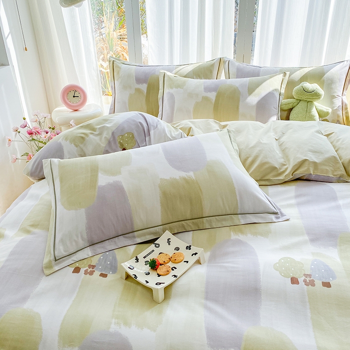 91家纺网 家纺一手货源 找家纺 眷恋家纺 2026新款全棉春夏铂金棉13376数码印花四件套 水漫声-绿