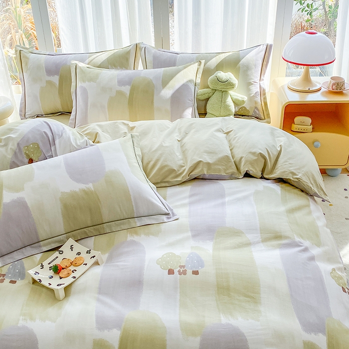 91家纺网 家纺一手货源 找家纺 眷恋家纺 2026新款全棉春夏铂金棉13376数码印花四件套 水漫声-绿