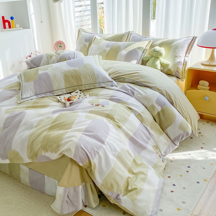 91家纺网 家纺一手货源 找家纺 眷恋家纺 2026新款全棉春夏铂金棉13376数码印花四件套 水漫声-绿