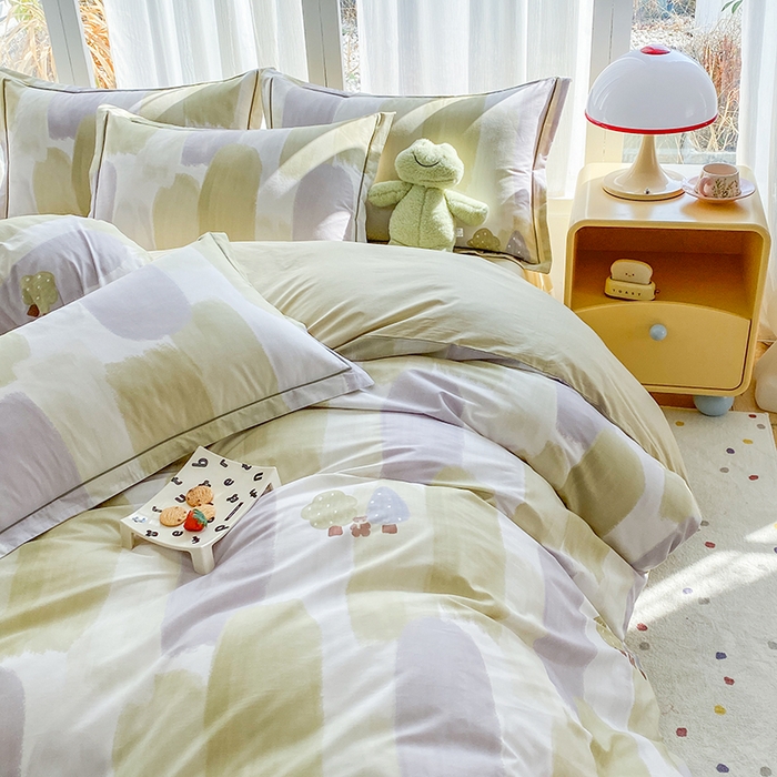 91家纺网 家纺一手货源 找家纺 眷恋家纺 2026新款全棉春夏铂金棉13376数码印花四件套 水漫声-绿