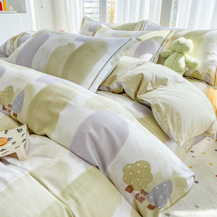 91家纺网 家纺一手货源 找家纺 眷恋家纺 2026新款全棉春夏铂金棉13376数码印花四件套 水漫声-绿