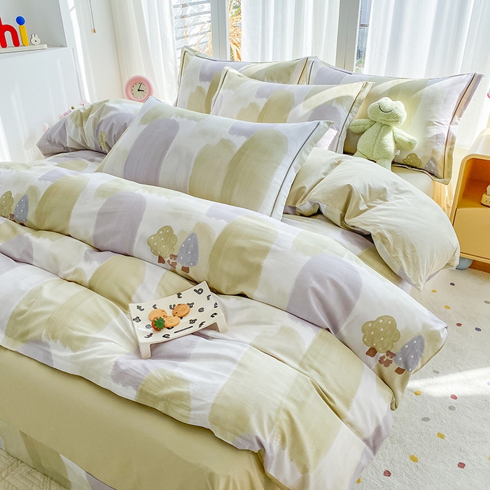 91家纺网 家纺一手货源 找家纺 眷恋家纺 2026新款全棉春夏铂金棉13376数码印花四件套 水漫声-绿