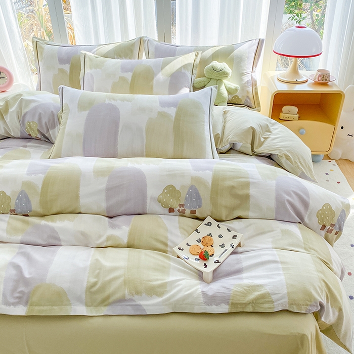 91家纺网 家纺一手货源 找家纺 眷恋家纺 2026新款全棉春夏铂金棉13376数码印花四件套 水漫声-绿