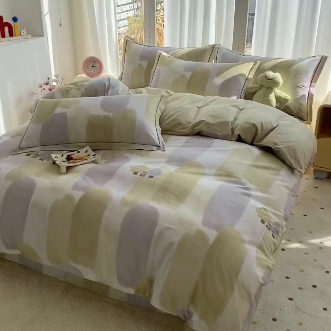 91家纺网 家纺一手货源 找家纺 眷恋家纺 2026新款全棉春夏铂金棉13376数码印花四件套 水漫声-绿