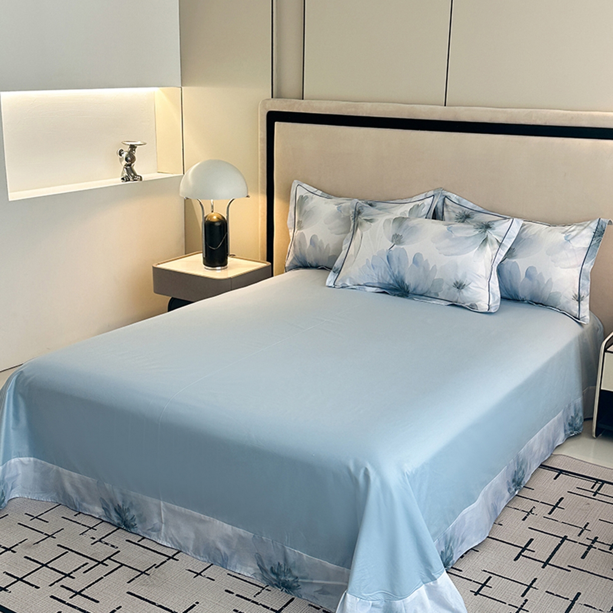 91家纺网 家纺一手货源 找家纺 眷恋家纺 2026新款全棉春夏铂金棉13376数码印花四件套 水墨青花-兰