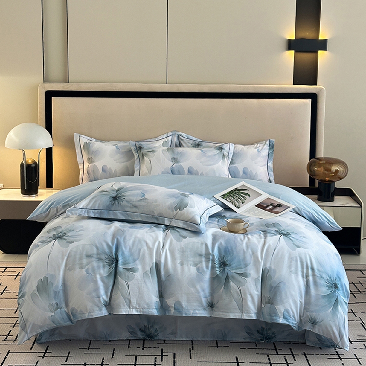 91家纺网 家纺一手货源 找家纺 眷恋家纺 2026新款全棉春夏铂金棉13376数码印花四件套 水墨青花-兰