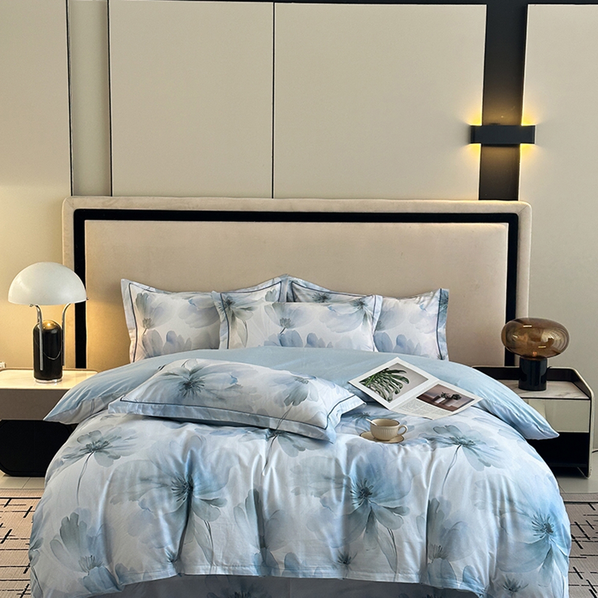 91家纺网 家纺一手货源 找家纺 眷恋家纺 2026新款全棉春夏铂金棉13376数码印花四件套 水墨青花-兰