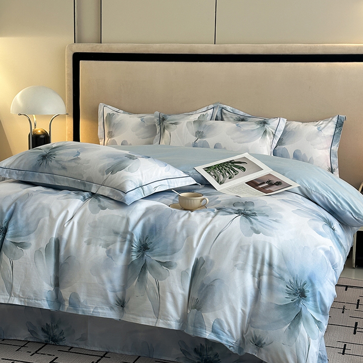 91家纺网 家纺一手货源 找家纺 眷恋家纺 2026新款全棉春夏铂金棉13376数码印花四件套 水墨青花-兰