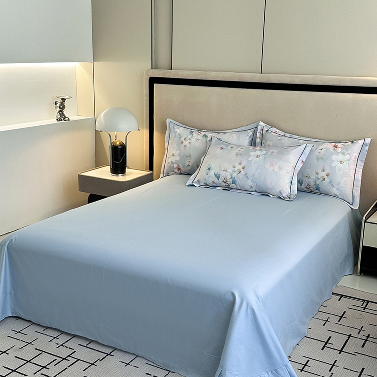 91家纺网 家纺一手货源 找家纺 眷恋家纺 2026新款全棉春夏铂金棉13376数码印花四件套 水中月-兰