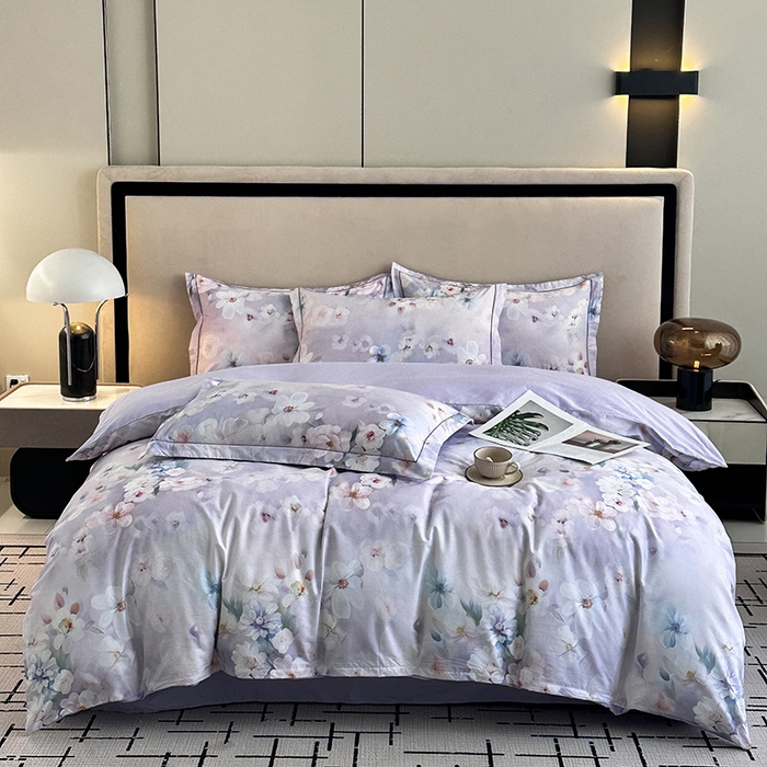 眷恋家纺 2026新款全棉春夏铂金棉13376数码印花四件套 水中月-紫