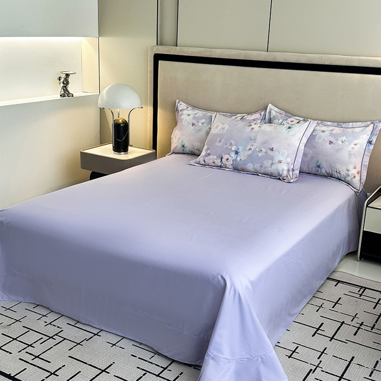 91家纺网 家纺一手货源 找家纺 眷恋家纺 2026新款全棉春夏铂金棉13376数码印花四件套 水中月-紫