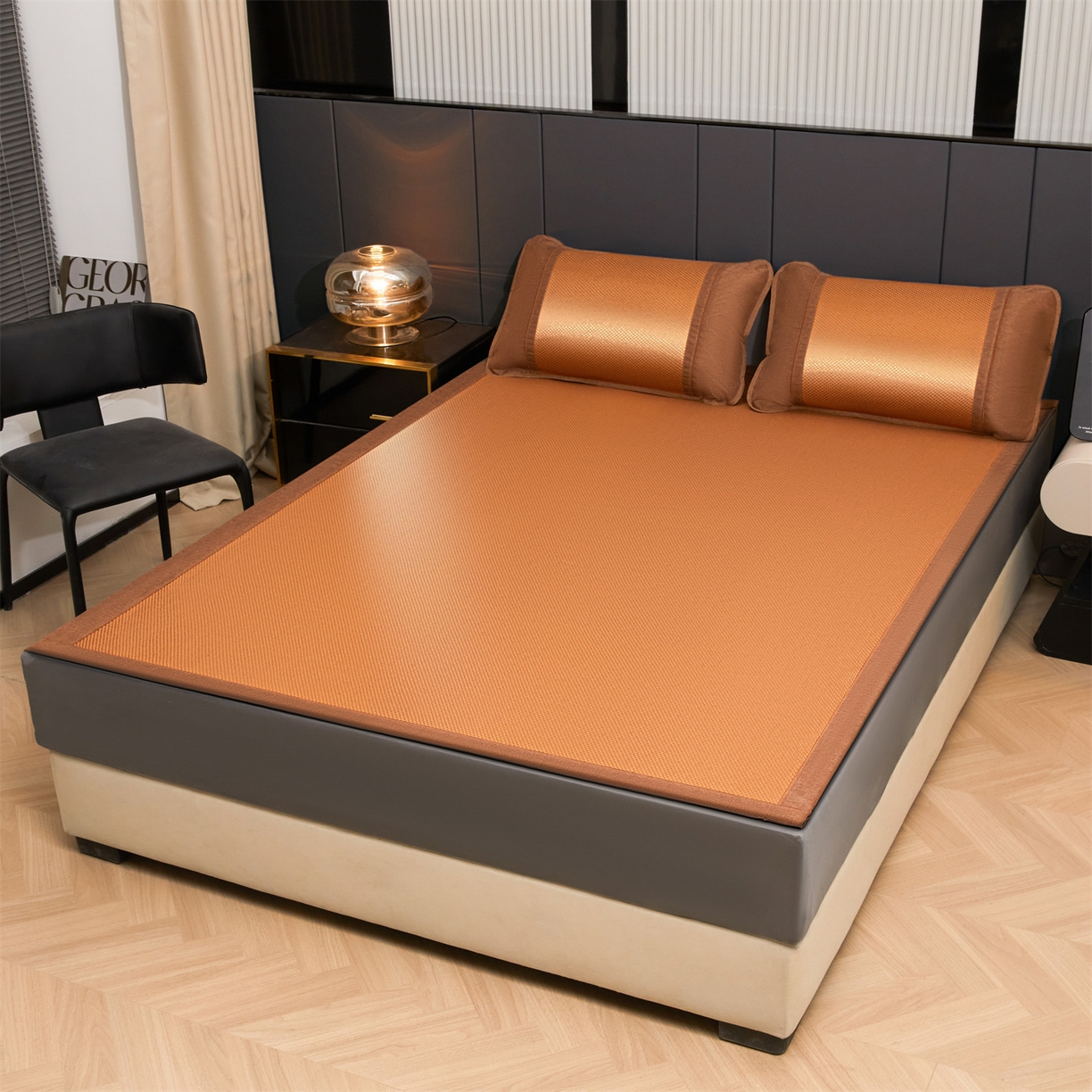 91家纺网 家纺一手货源 找家纺 绒艺席业 2026新款A类双面冰藤凉席四方包边无绣花款凉席-光板 冰藤光板咖