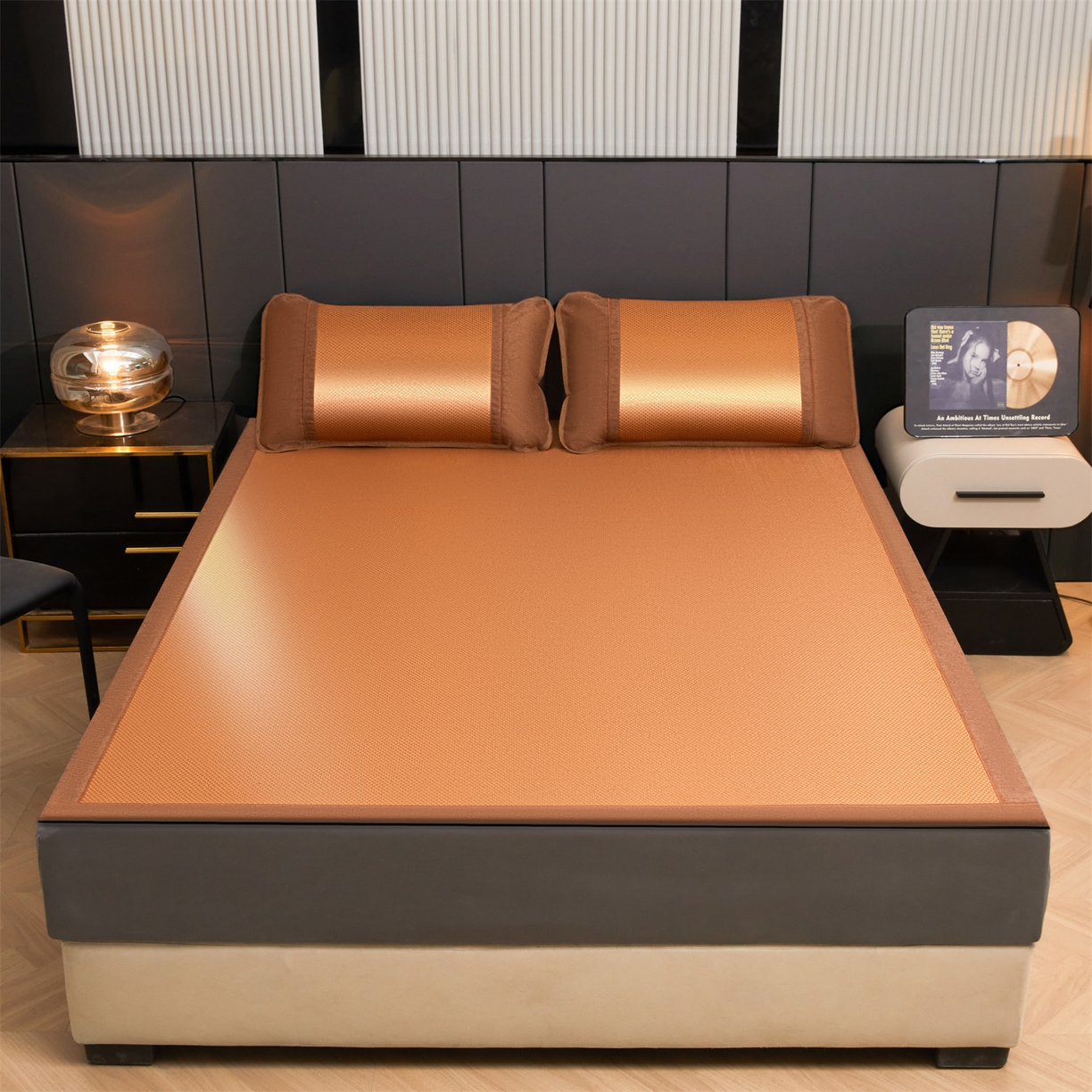 91家纺网 家纺一手货源 找家纺 绒艺席业 2026新款A类双面冰藤凉席四方包边无绣花款凉席-光板 冰藤光板咖