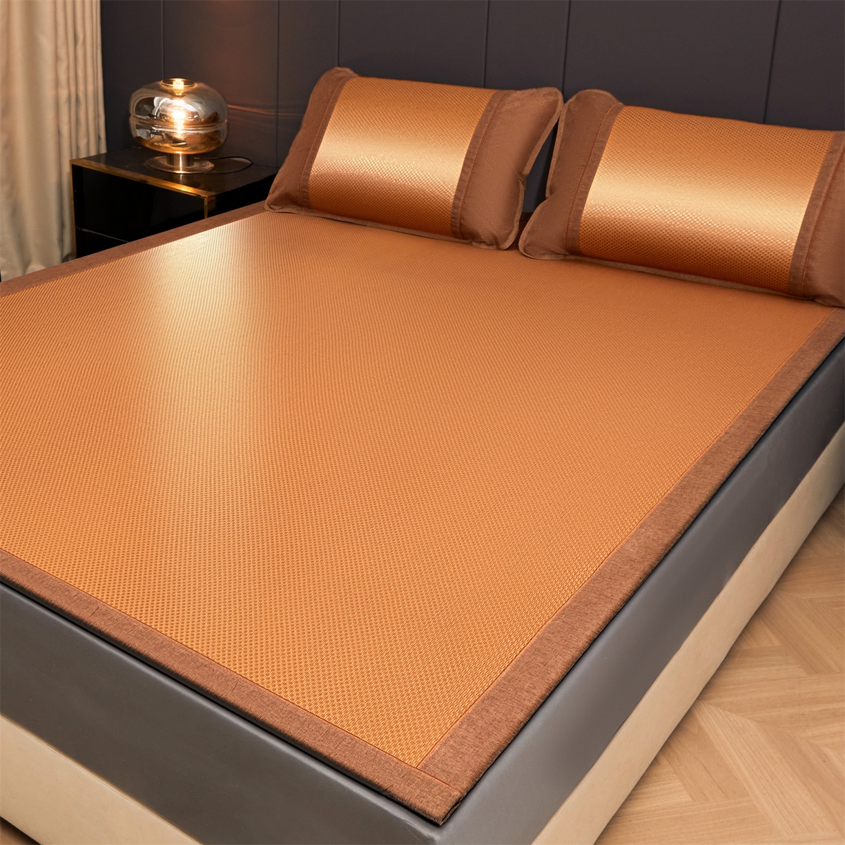 91家纺网 家纺一手货源 找家纺 绒艺席业 2026新款A类双面冰藤凉席四方包边无绣花款凉席-光板 冰藤光板咖