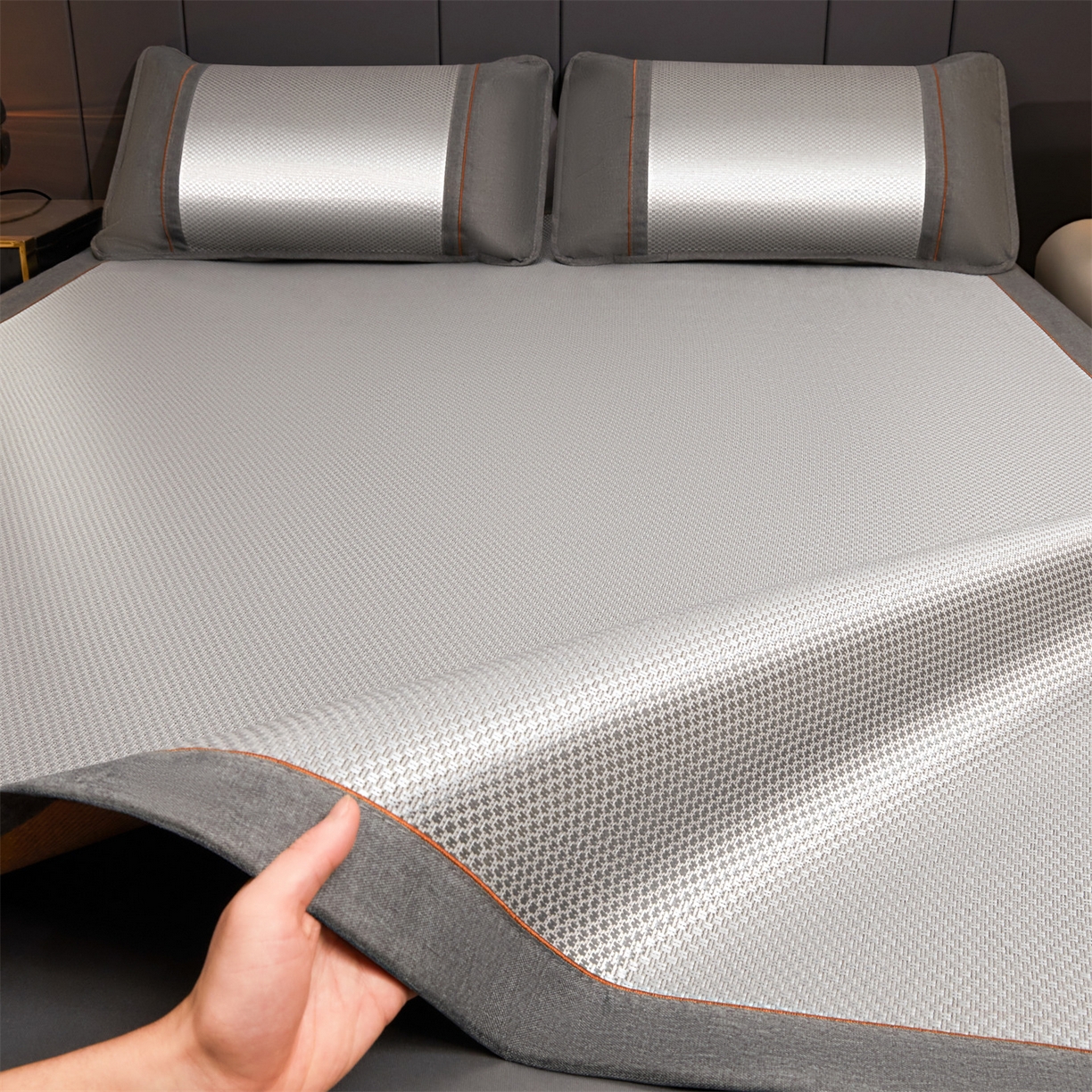 91家纺网 家纺一手货源 找家纺 绒艺席业 2026新款A类双面冰藤凉席四方包边无绣花款凉席-光板 冰藤光板灰