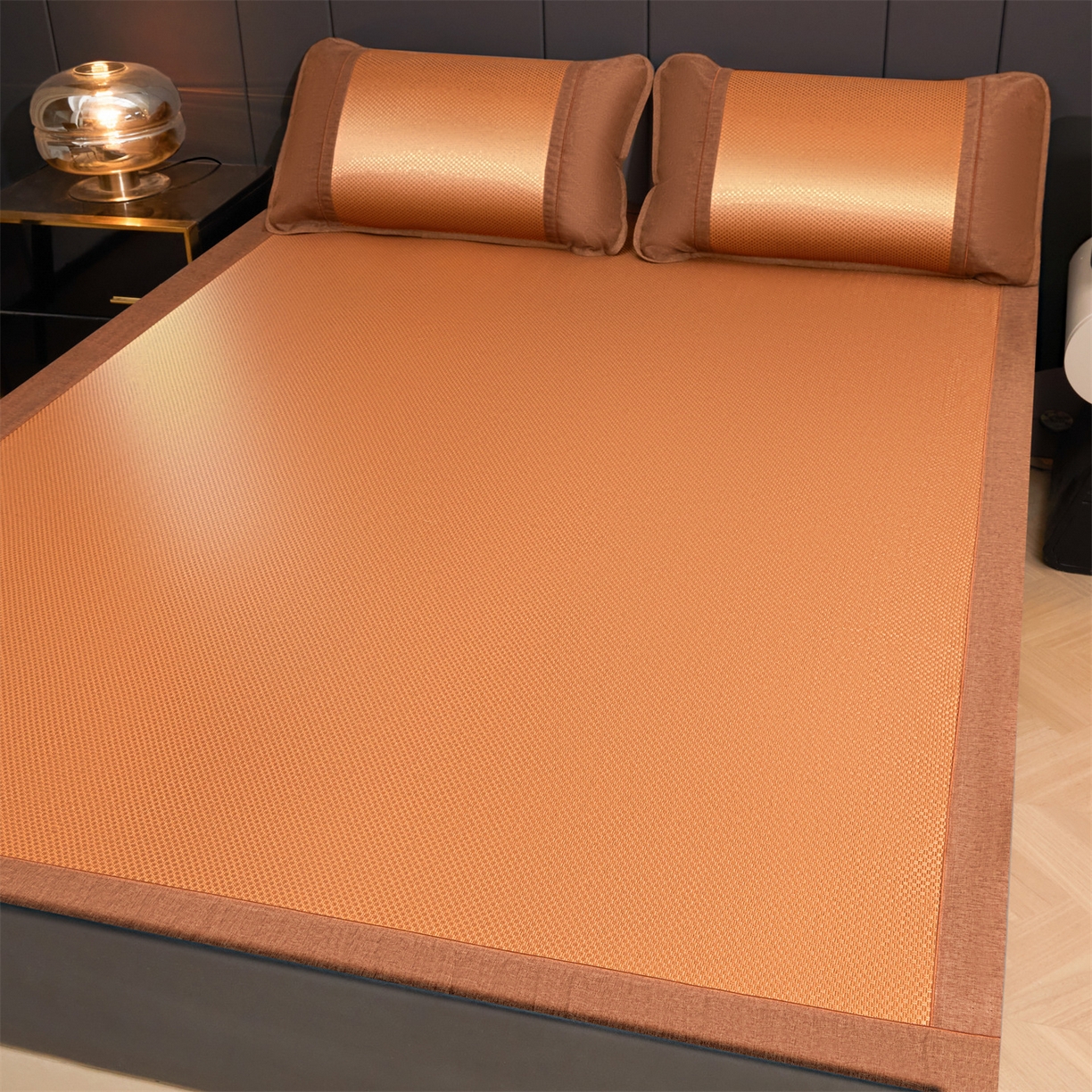 91家纺网 家纺一手货源 找家纺 绒艺席业 2026新款A类双面冰藤凉席四方包边无绣花款凉席-光板 冰藤光板咖