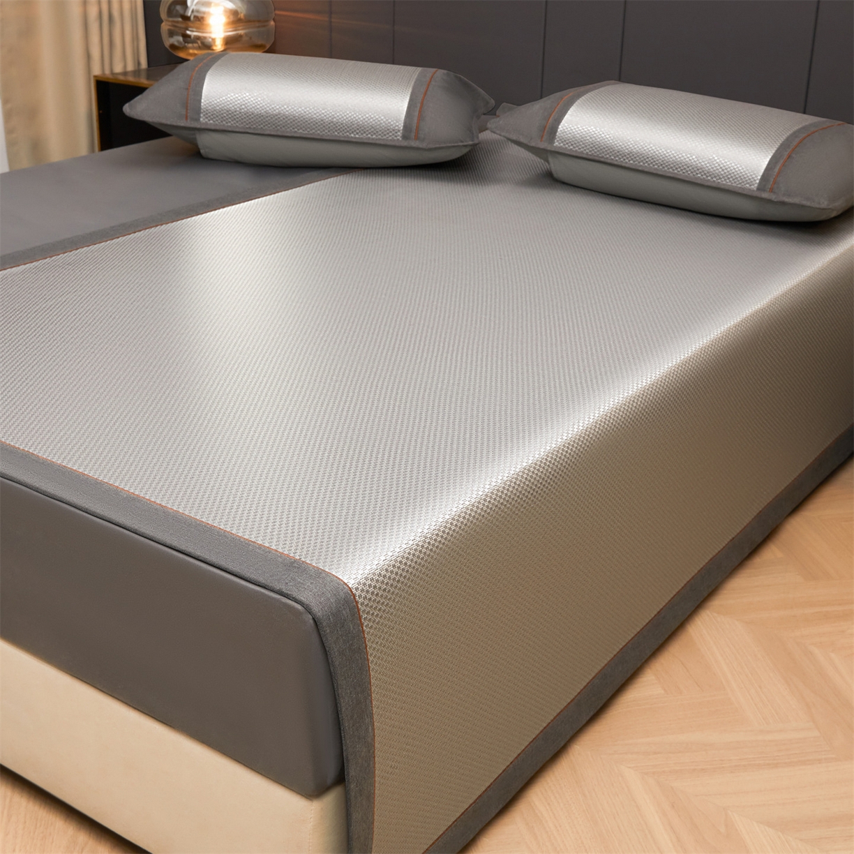 91家纺网 家纺一手货源 找家纺 绒艺席业 2026新款A类双面冰藤凉席四方包边无绣花款凉席-光板 冰藤光板灰