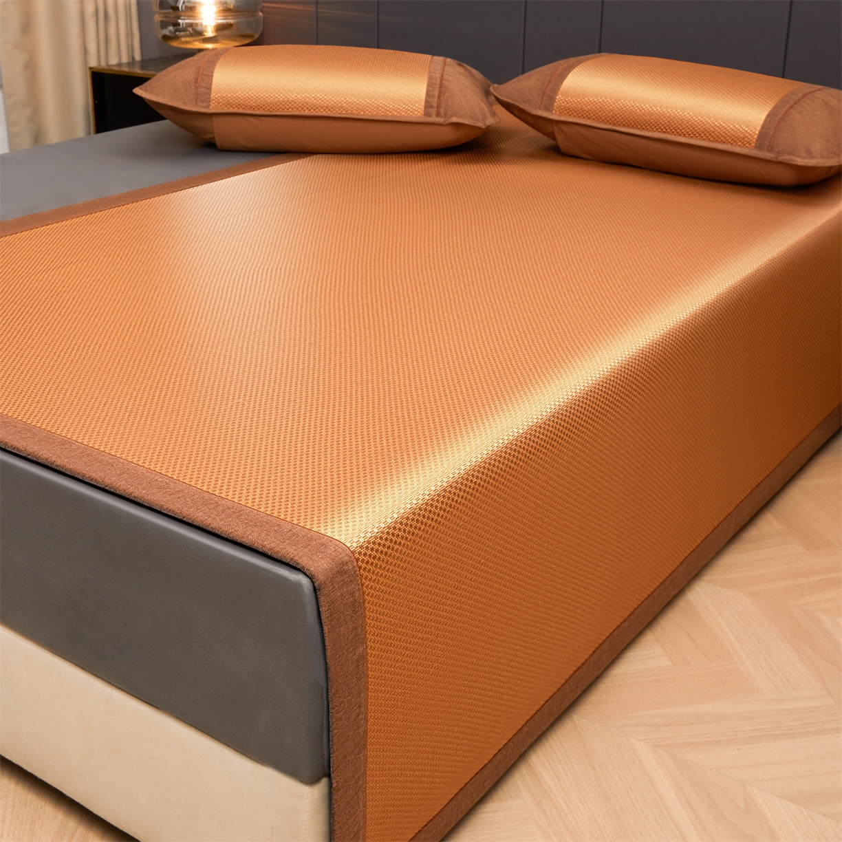 91家纺网 家纺一手货源 找家纺 绒艺席业 2026新款A类双面冰藤凉席四方包边无绣花款凉席-光板 冰藤光板咖