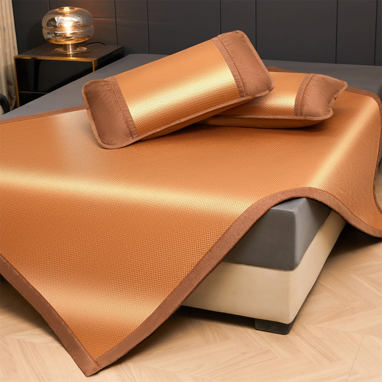 91家纺网 家纺一手货源 找家纺 绒艺席业 2026新款A类双面冰藤凉席四方包边无绣花款凉席-光板 冰藤光板咖