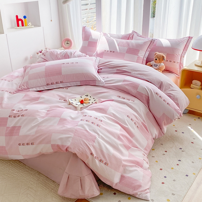 91家纺网 家纺一手货源 找家纺 眷恋家纺 2026新款全棉春夏铂金棉13376数码印花四件套 特洛伊-粉