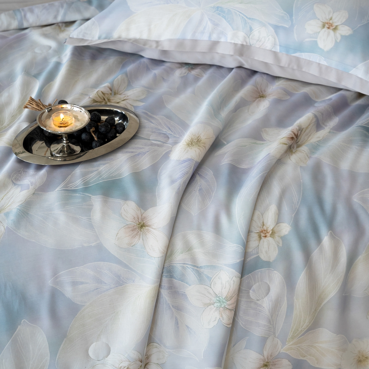 91家纺网 家纺一手货源 找家纺 黛舒家居 2026年春夏款50S天丝夏被四件套 叶绒雪