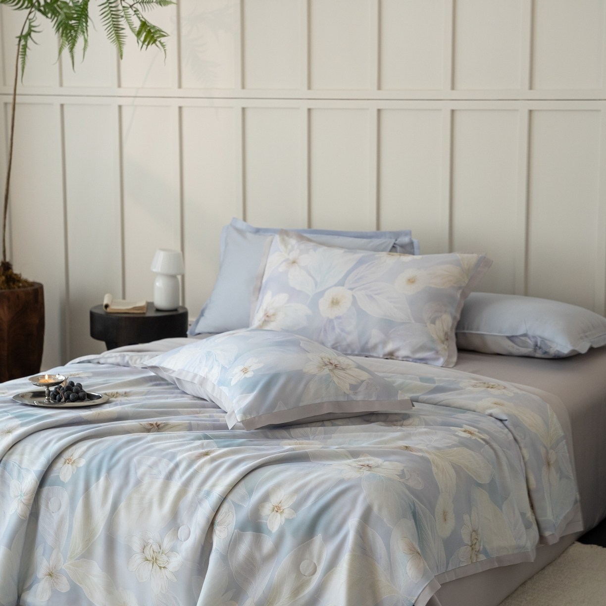 91家纺网 家纺一手货源 找家纺 黛舒家居 2026年春夏款50S天丝夏被四件套 叶绒雪