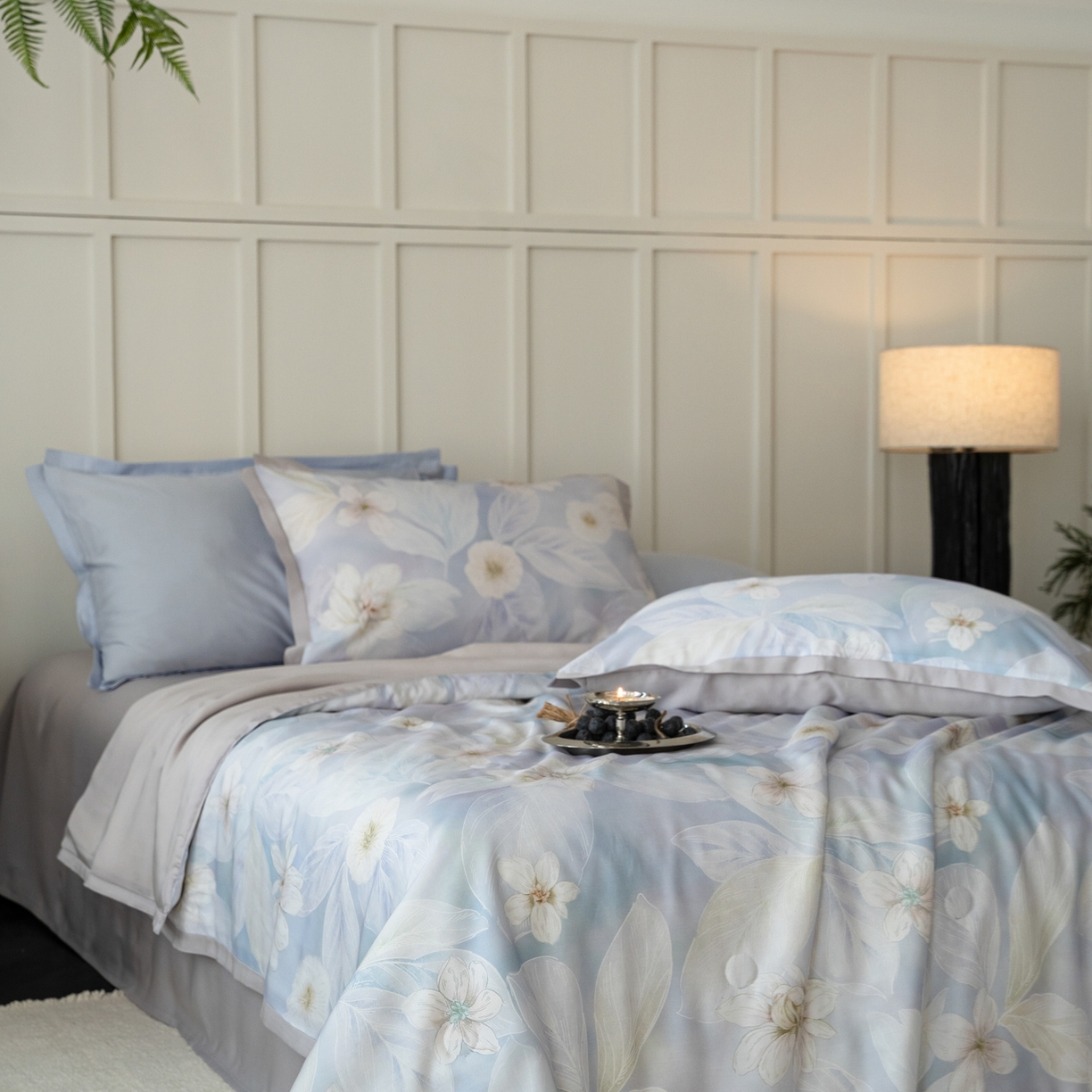 91家纺网 家纺一手货源 找家纺 黛舒家居 2026年春夏款50S天丝夏被四件套 叶绒雪