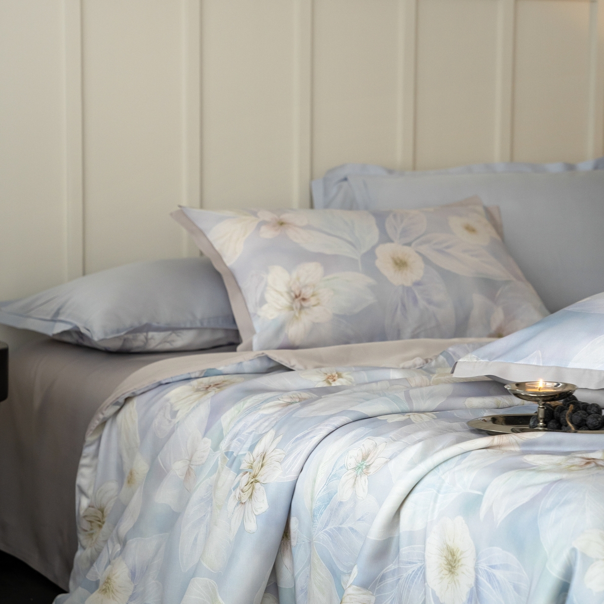 91家纺网 家纺一手货源 找家纺 黛舒家居 2026年春夏款50S天丝夏被四件套 叶绒雪