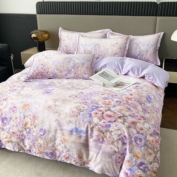 91家纺网 家纺一手货源 找家纺 眷恋家纺 2026新款全棉春夏铂金棉13376数码印花四件套 童话乐园-紫