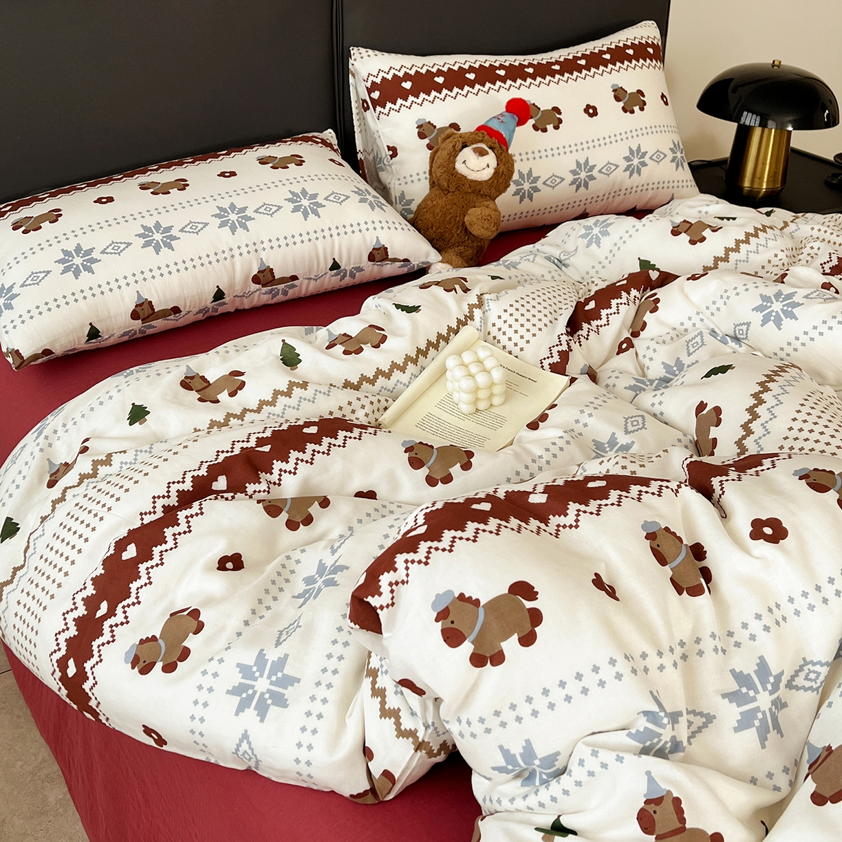 91家纺网 家纺一手货源 找家纺 仟网汇 2025新款全棉纯棉层纱四件套 费尔岛小马