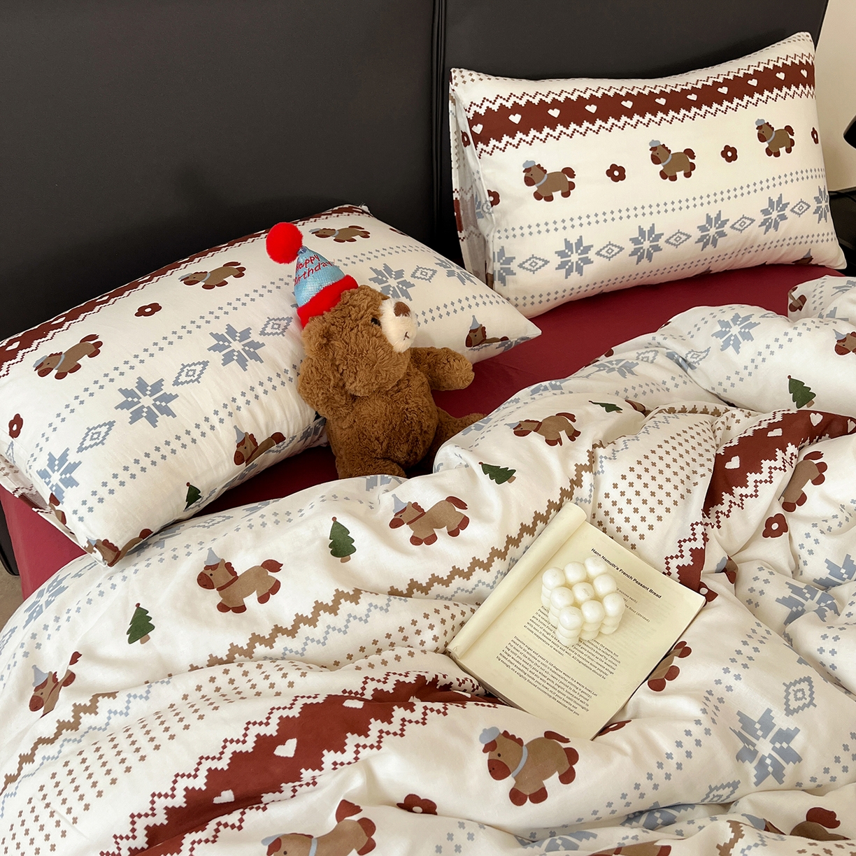 91家纺网 家纺一手货源 找家纺 仟网汇 2025新款全棉纯棉层纱四件套 费尔岛小马