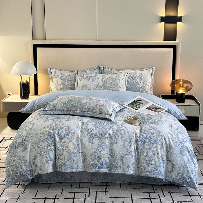 眷恋家纺 2026新款全棉春夏铂金棉13376数码印花四件套 维多利亚-兰