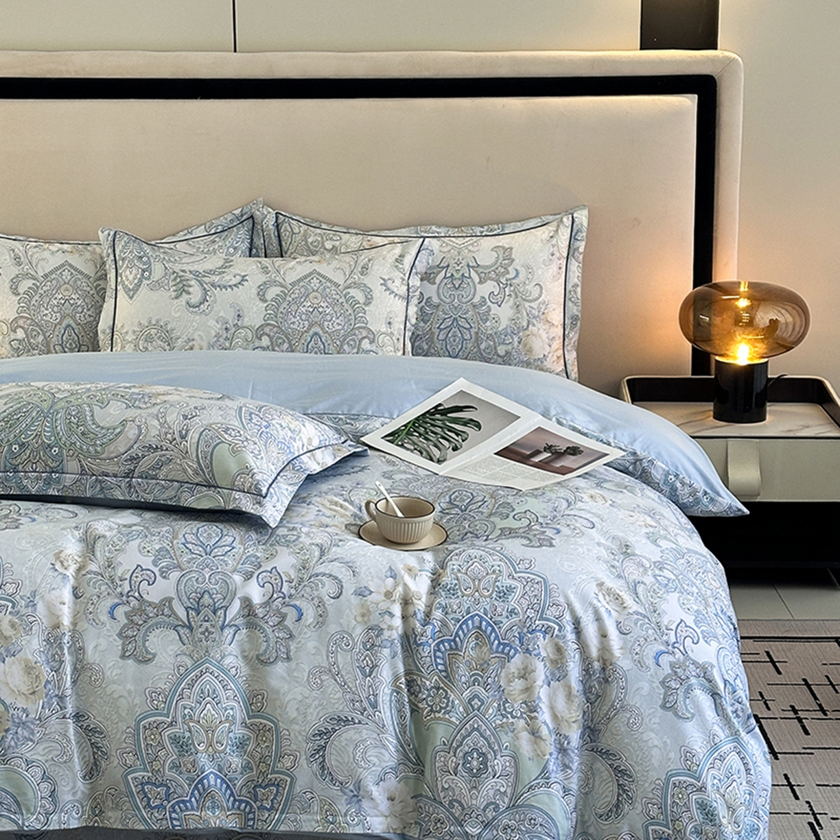 91家纺网 家纺一手货源 找家纺 眷恋家纺 2026新款全棉春夏铂金棉13376数码印花四件套 维多利亚-兰